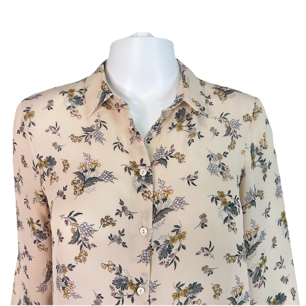 Zara Blouse Top Womens Size XS Basic Summer Flower Beige Semi Sheer Button Front - Picture 6 of 10